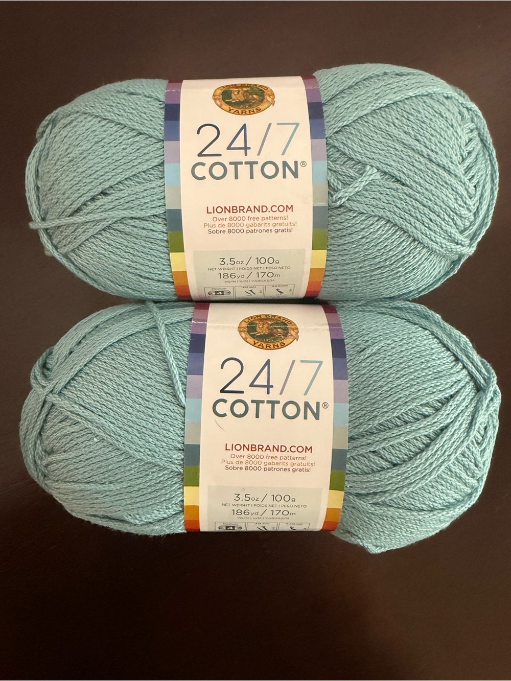 Lion Brand Yarns 24/7 Cotton Yarn - Light Teal 2 Skeins